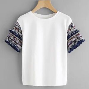 Coin Fringe Trim Embroidered Tee